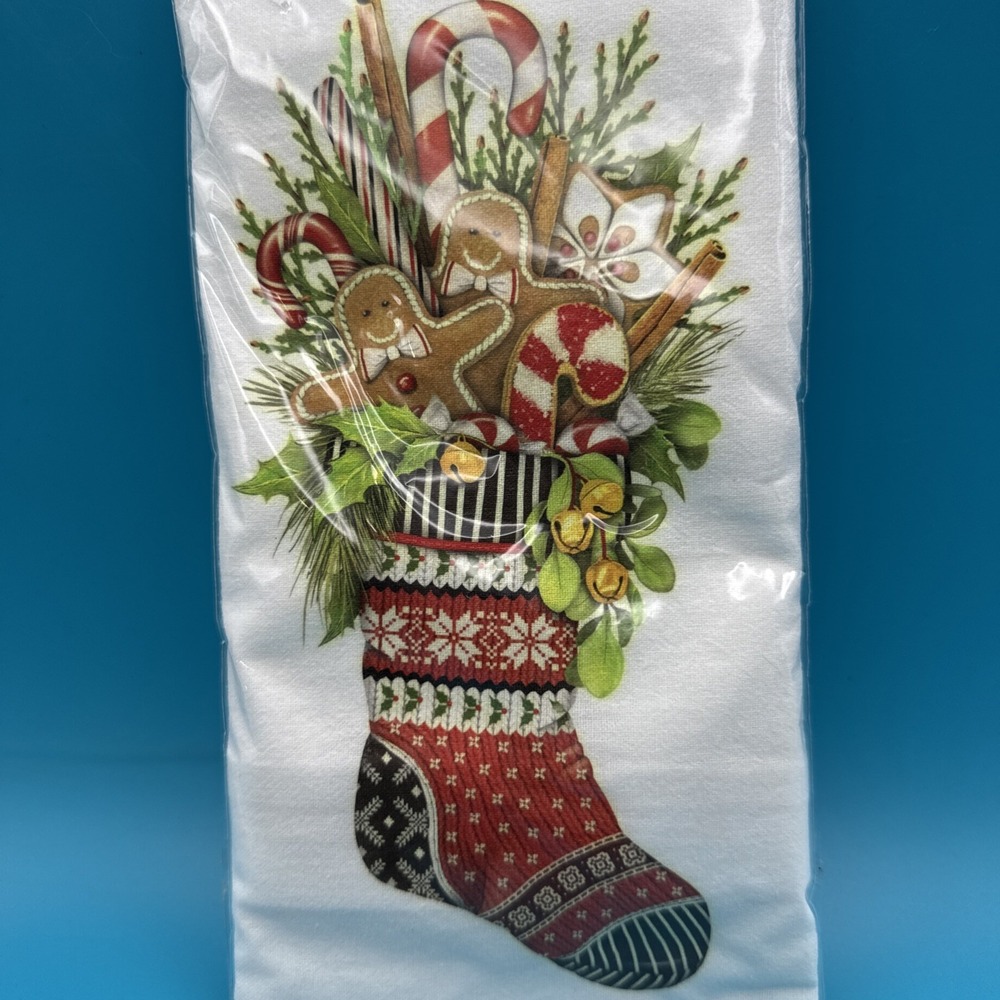 Mary Lake Thompson Kitchen Tea Towel Gingerbread Man Cookie Christmas‎ Stocking